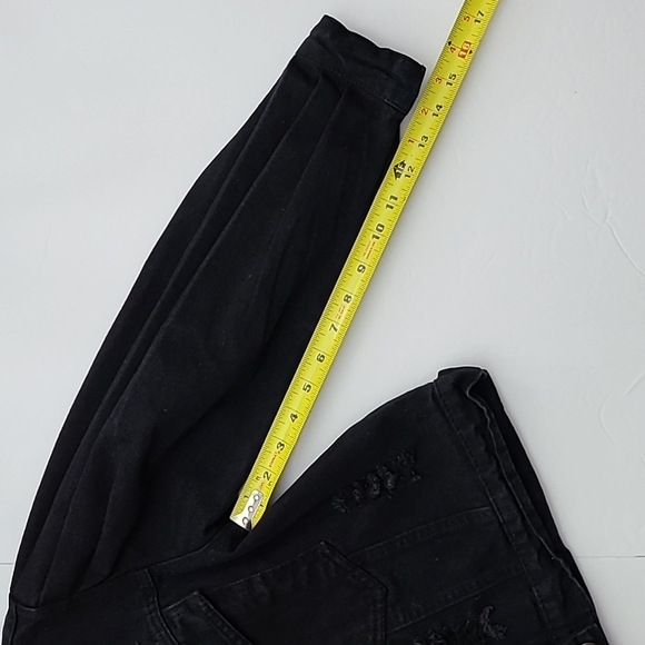 Shein Distressed Cropped  Black Denim Jean Jacket Puffy Sleeves Size XS - Picture 13 of 15